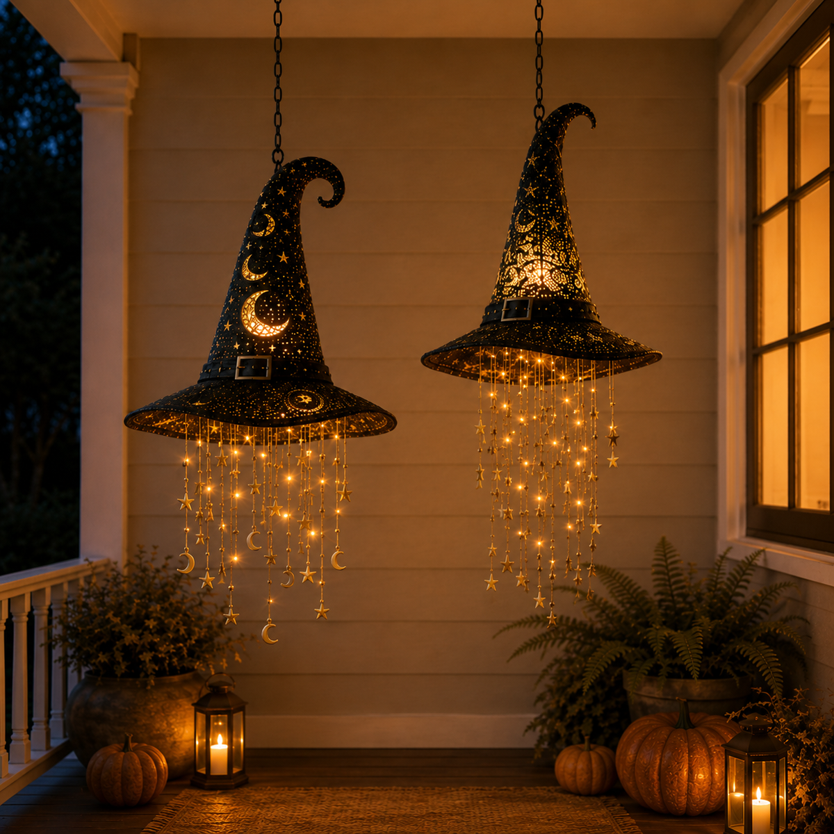 Lighted Witch Hat Hanging Decor – Magical Halloween Porch & Window Light