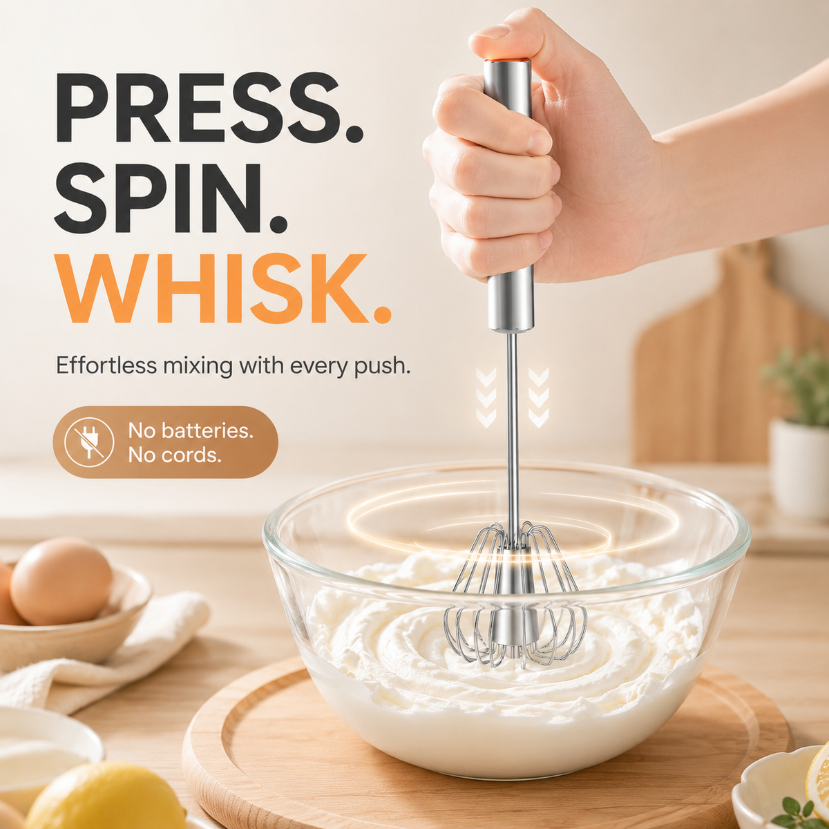 👩‍🍳 BEGINNER DEAL🥚 2-Pack Hand-Push Rotary Whisk – Press, Spin & Mix with Ease