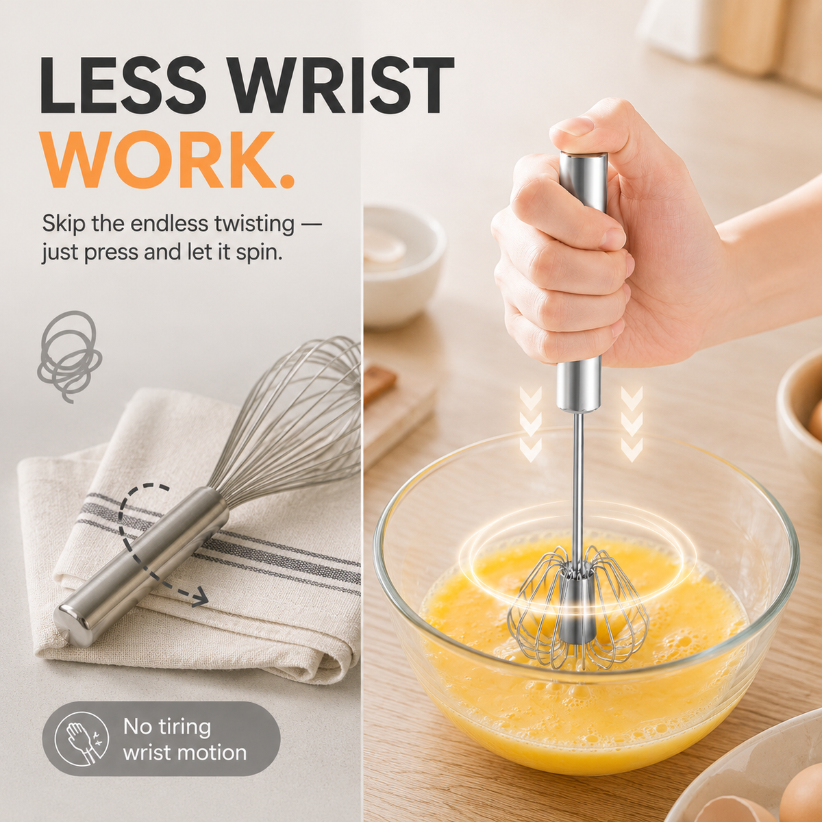 👩‍🍳 BEGINNER DEAL🥚 2-Pack Hand-Push Rotary Whisk – Press, Spin & Mix with Ease