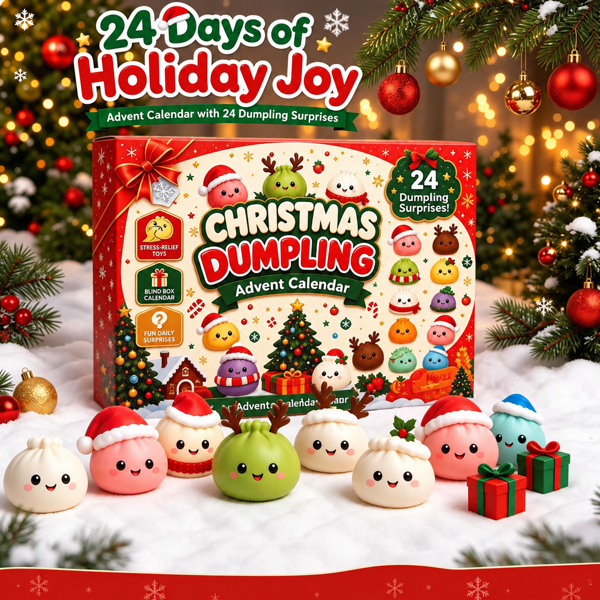2026 Christmas Advent Calendar, 24‑Day Kawaii Dumpling Surprise Countdown Set, Christmas Holiday Gift for Girls/Boys