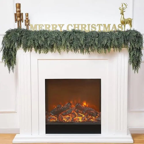 🎄 6ft Real Touch Artificial Cedar Garland | Lifelike Winter Pine Greenery for Christmas Mantle, Table & Wall Decor