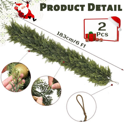 🎄 6ft Real Touch Artificial Cedar Garland | Lifelike Winter Pine Greenery for Christmas Mantle, Table & Wall Decor