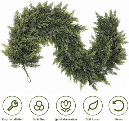 🎄 6ft Real Touch Artificial Cedar Garland | Lifelike Winter Pine Greenery for Christmas Mantle, Table & Wall Decor
