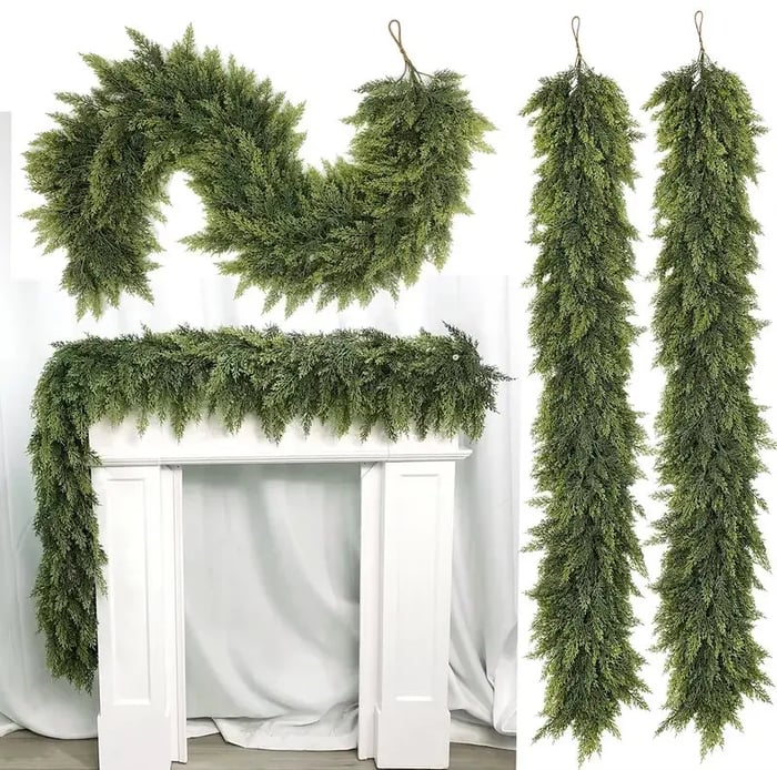 🎄 6ft Real Touch Artificial Cedar Garland | Lifelike Winter Pine Greenery for Christmas Mantle, Table & Wall Decor