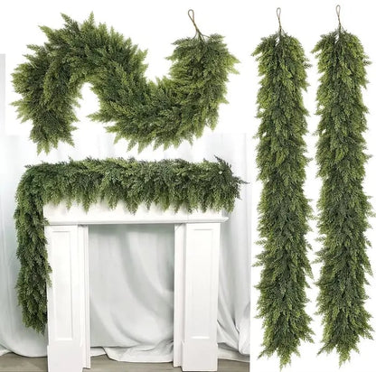 🎄 6ft Real Touch Artificial Cedar Garland | Lifelike Winter Pine Greenery for Christmas Mantle, Table & Wall Decor