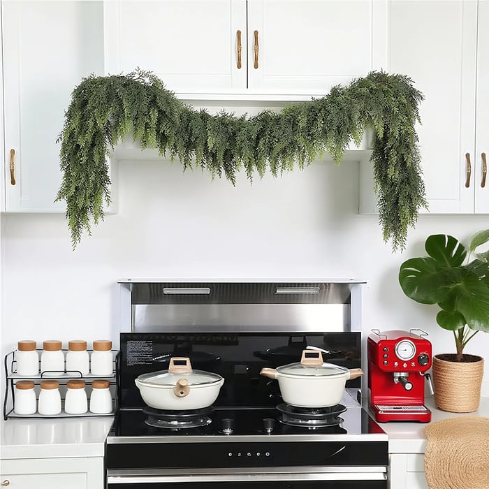 🎄 6ft Real Touch Artificial Cedar Garland | Lifelike Winter Pine Greenery for Christmas Mantle, Table & Wall Decor