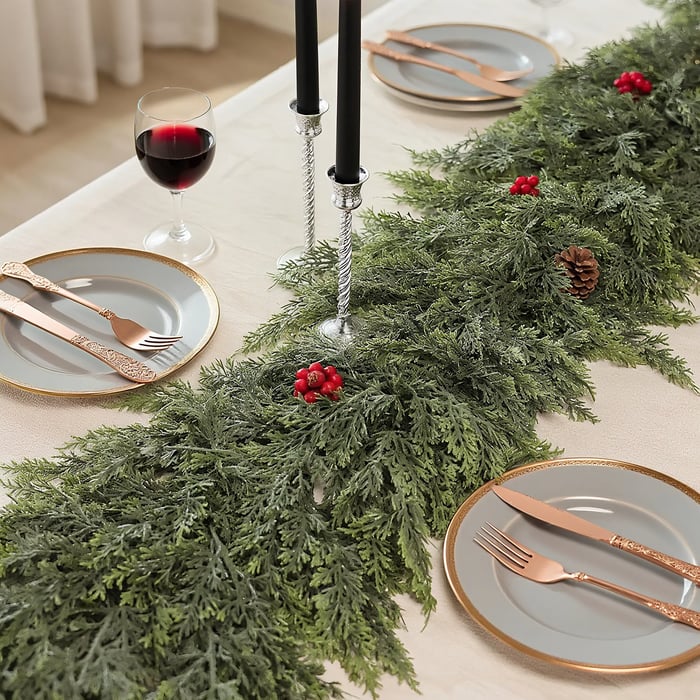 🎄 6ft Real Touch Artificial Cedar Garland | Lifelike Winter Pine Greenery for Christmas Mantle, Table & Wall Decor