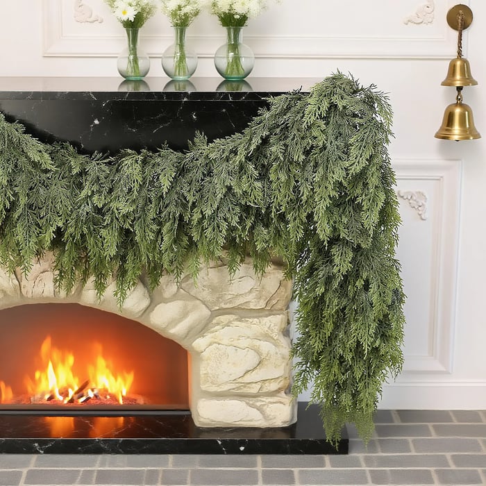 🎄 6ft Real Touch Artificial Cedar Garland | Lifelike Winter Pine Greenery for Christmas Mantle, Table & Wall Decor