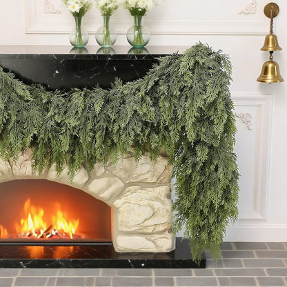 🎄 6ft Real Touch Artificial Cedar Garland | Lifelike Winter Pine Greenery for Christmas Mantle, Table & Wall Decor